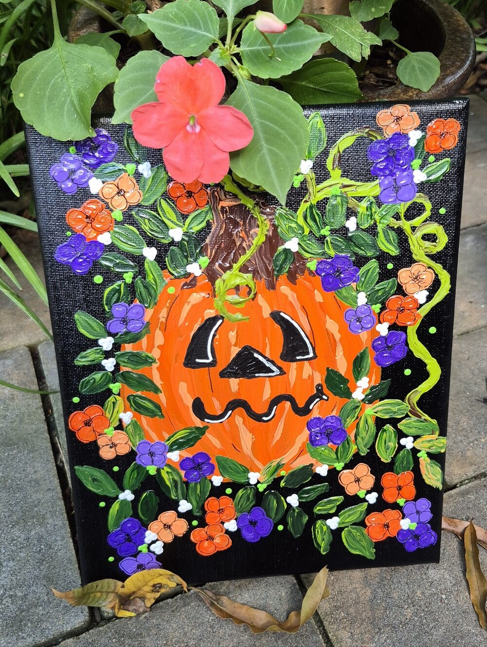 Hand-Painted Orange Pumpkin Canvas Art by Rachel 8"×10: Acrylic Halloween